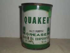 Vintage QUAKER Multi Purpose Grease Can 1 Lb Steel Quaker Oil Corp. St. Louis MO