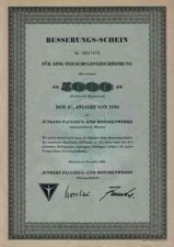 Junkers AG 1960 Dessau K&ouml;then Magdeburg Zittau 5000 DM Historische Wertpapiere