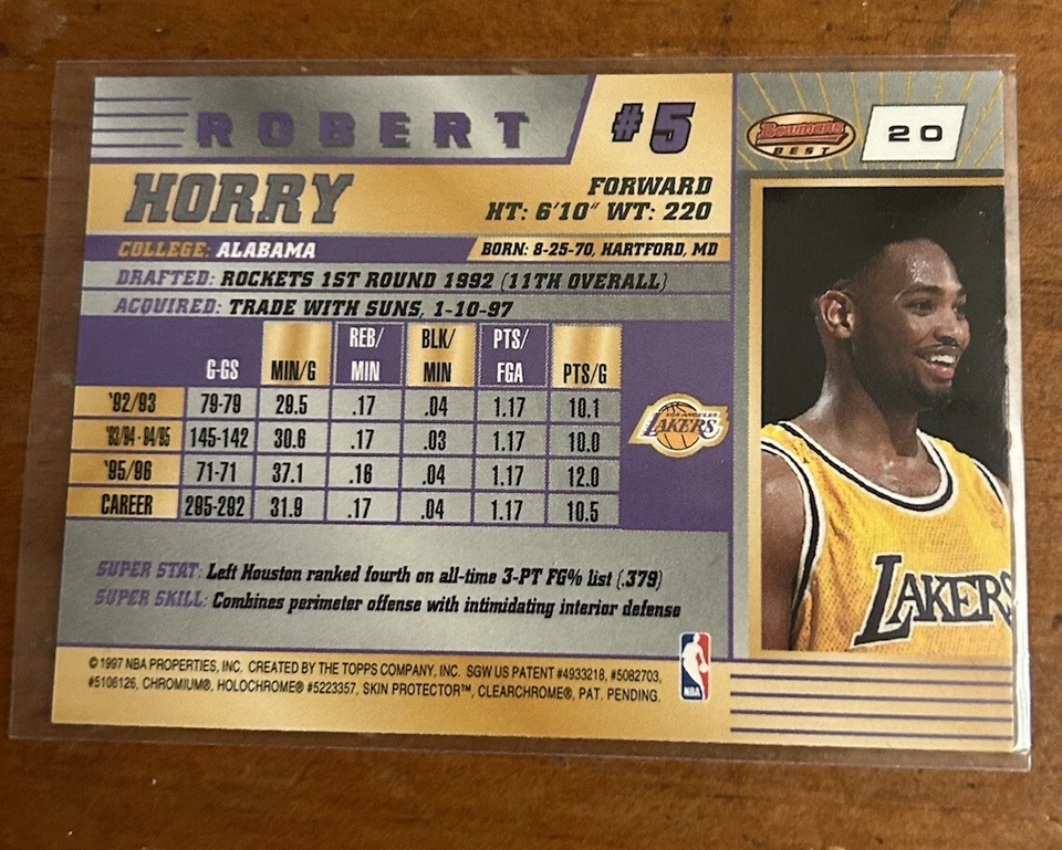 1997 Topps Bowman's Best #20 ROBERT HORRY Los Angeles Lakers - Image 2 of 2