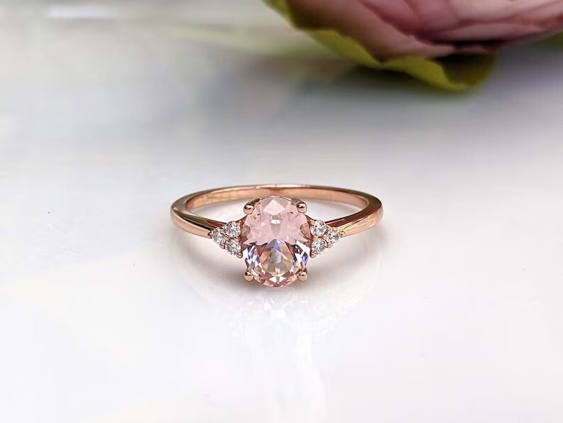 Morganite Engagement Ring Gold Dainty Wedding Ring Art Deco Ring Silver Ring-image