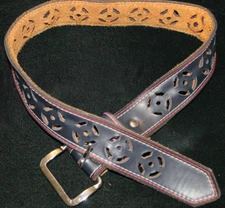 Women's Belt Navy Blue Women SZ 28 Cut Out Leather Casual Silver Buckle Ladies