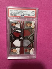 2016 Topps Museum Collection QUAD UNI PATCH A.Pujols /M. Trout/Freese/#/99 PSA 9