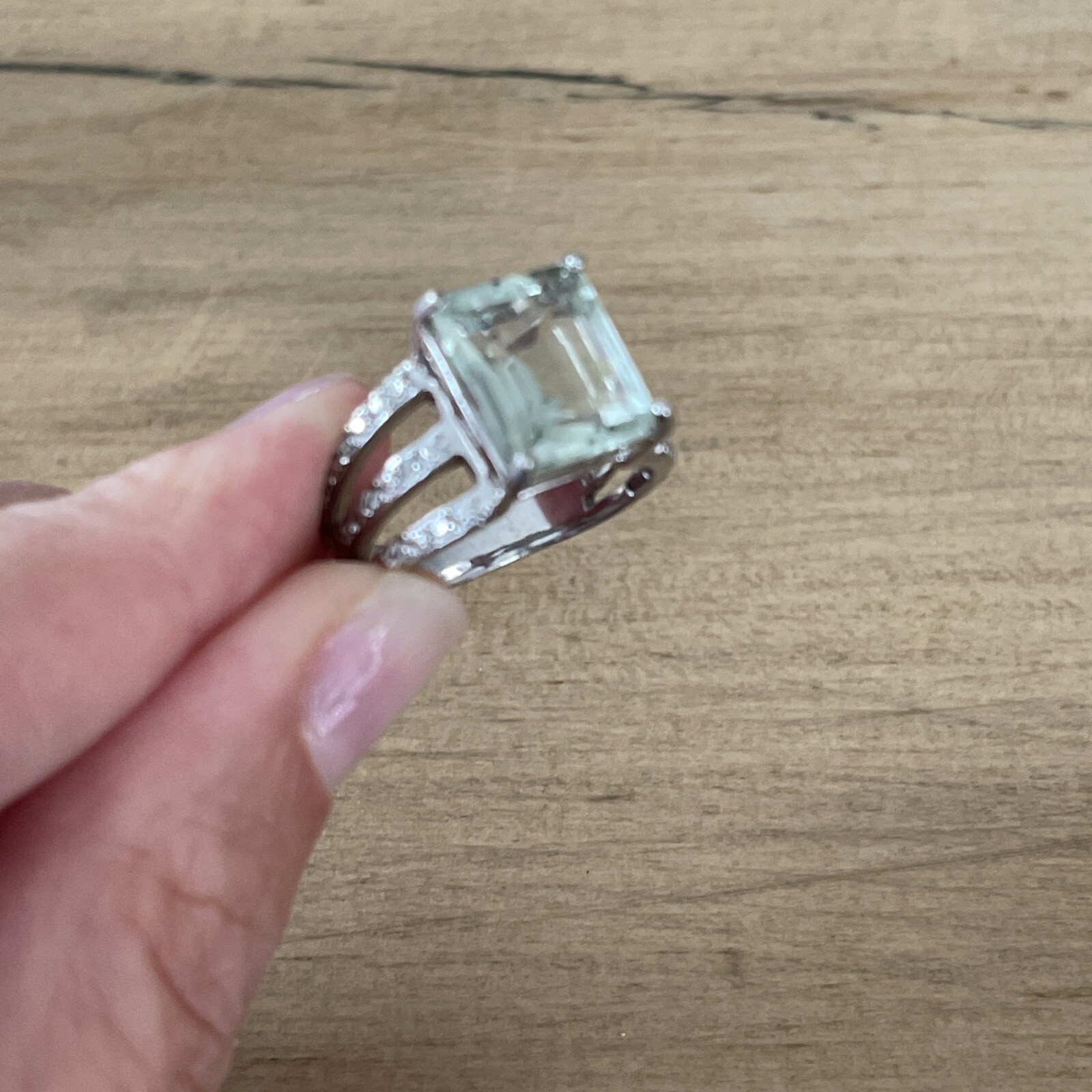 Sterling Silver Rectangular Green Gemstone Ring S… - image 9