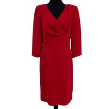 Vintage Donna Morgan Red V Neck Beaded Dress 8 