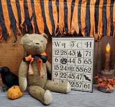 NEW LISTING OLD PRIMITIVE VINTAGE FOLK ART STYLE HALLOWEEN WITCH BINGO CARD SIGN