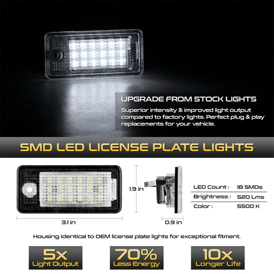 2 сменные светодиодные лампы для номерного знака для Audi A3 A4 S4 A6 A8 Quattro Canbus - Изображение 2 из 4