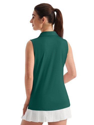 UPF 50+ Camicia donna golf sole scollo a V polo smanicata canotta allenamento asciugatura rapida top - Foto 17 di 72