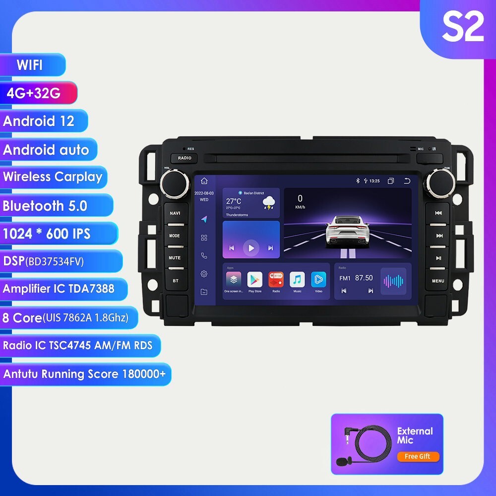 4+32GB Android 12 Apple Carplay Car Radio Stereo GPS Navi For GMC Savana Acadia