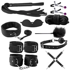 10-Piece Bondage Kit - Restraint Cuffs, Whip, Mask & Rope for Cozy Spanking Play