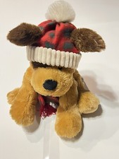 Hugfun Puppy Dog Plush Stuffed Animal Hat  Scarf On Soft 13" Brown