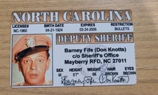 Barney Fife Novelty ID MADE ON METAL/ALUMINUM