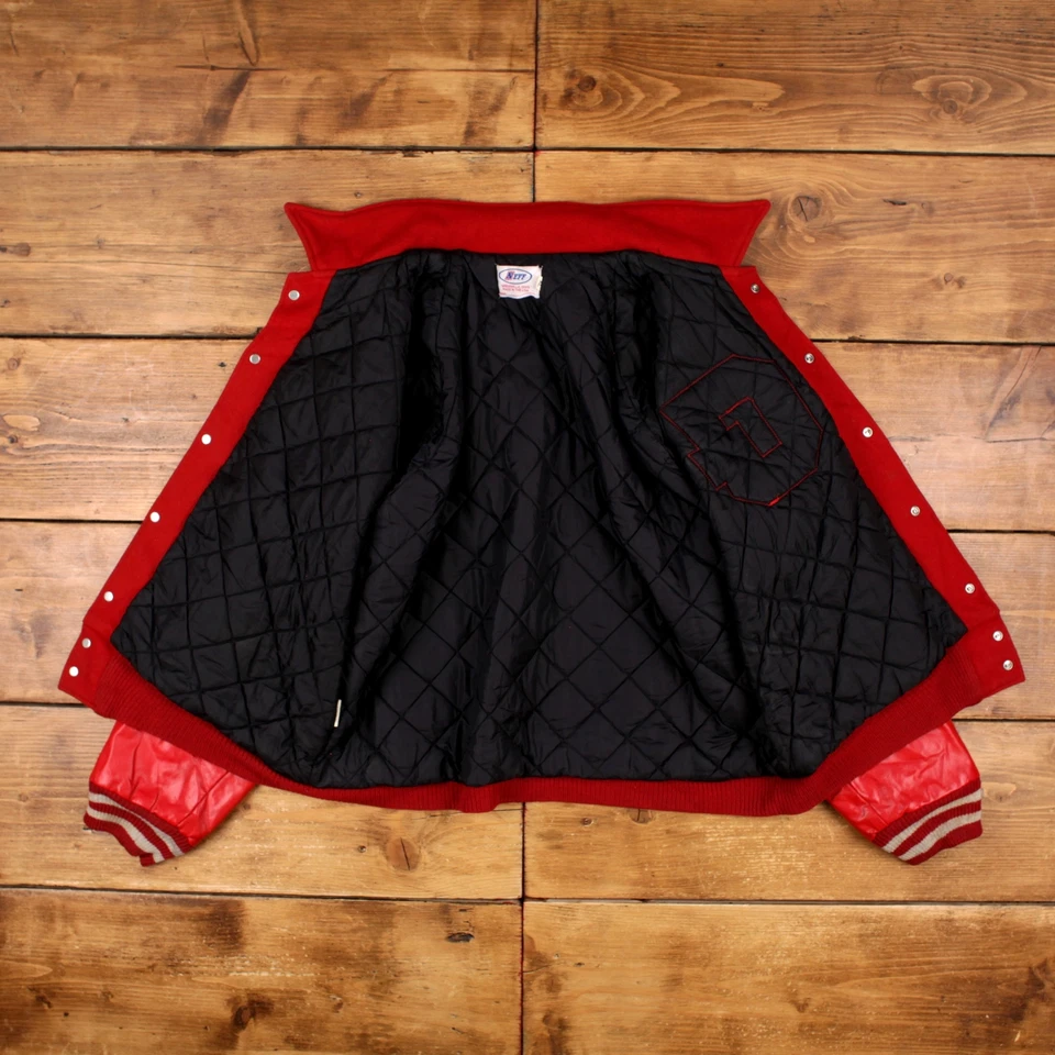 Chaqueta Universitaria Neff Vintage XL 90s Cuero Letterman Hecha en EE. UU. Roja Foto 4 de 4