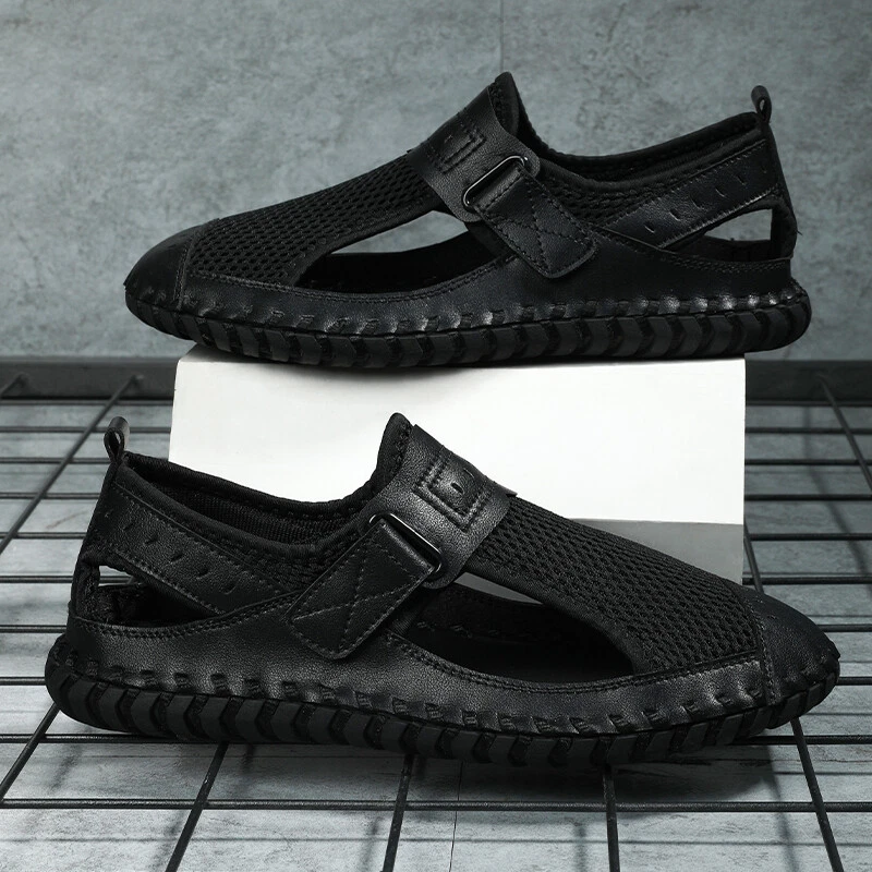 Men Sport Closed Toe Sandals Summer Leather Shoes Beach Fisherman Flat Slippers - Image 4 of 4