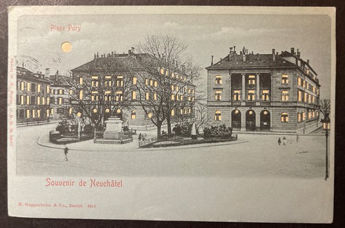 Souvenir de Neuchatel Place Pury Switzerland 1913 Hold-To-Light - Picture 2 of 3