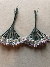 Vintage Millinery Flower Pink Green Matte Stamen 24 Stem Lot Unused Stock HzV