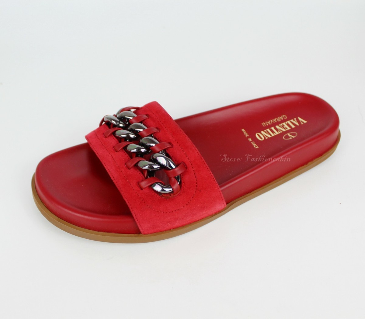 Valentino Garavani Red Suede Chain Link Slide Sandals Mens 39 Made in Italy NEW VALENTINO GARAVANI Chain Slide Sandals for Summer Luxe  main image 3