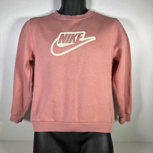 Nike Sportswear Club Crewneck Graphic Sweater Womens L Pink/White 50/60