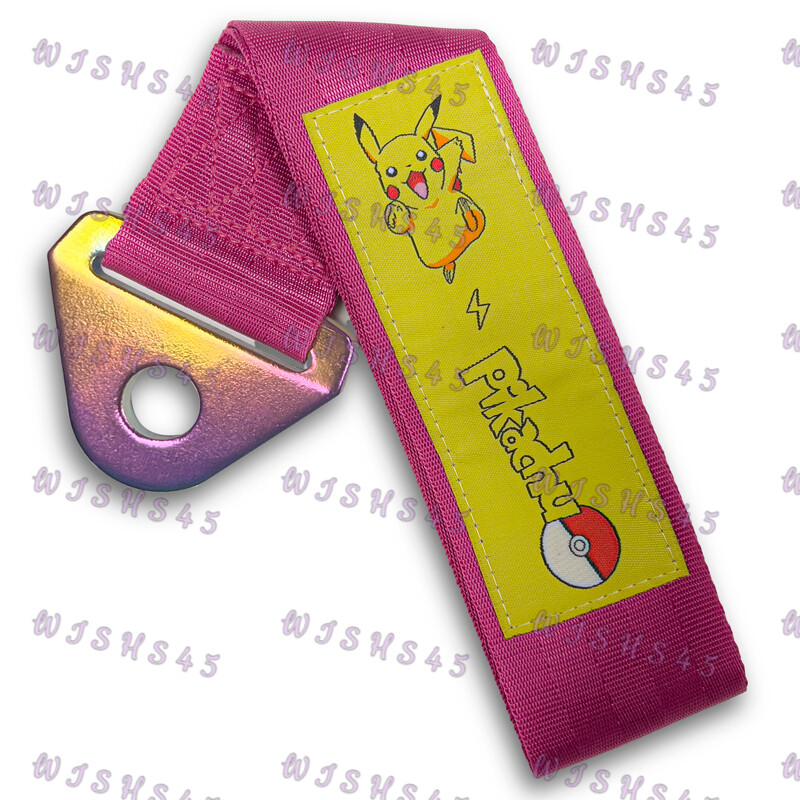 Pink Neo Car Tow Strap Pikachu Racing Drift Rally Hook Belt