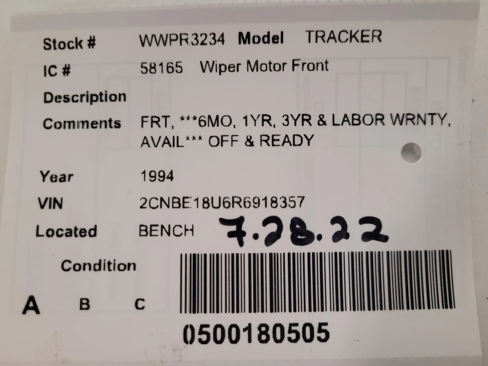 Motor limpiaparabrisas usado se adapta a: Geo Tracker 1994 grado A Foto 3 de 4