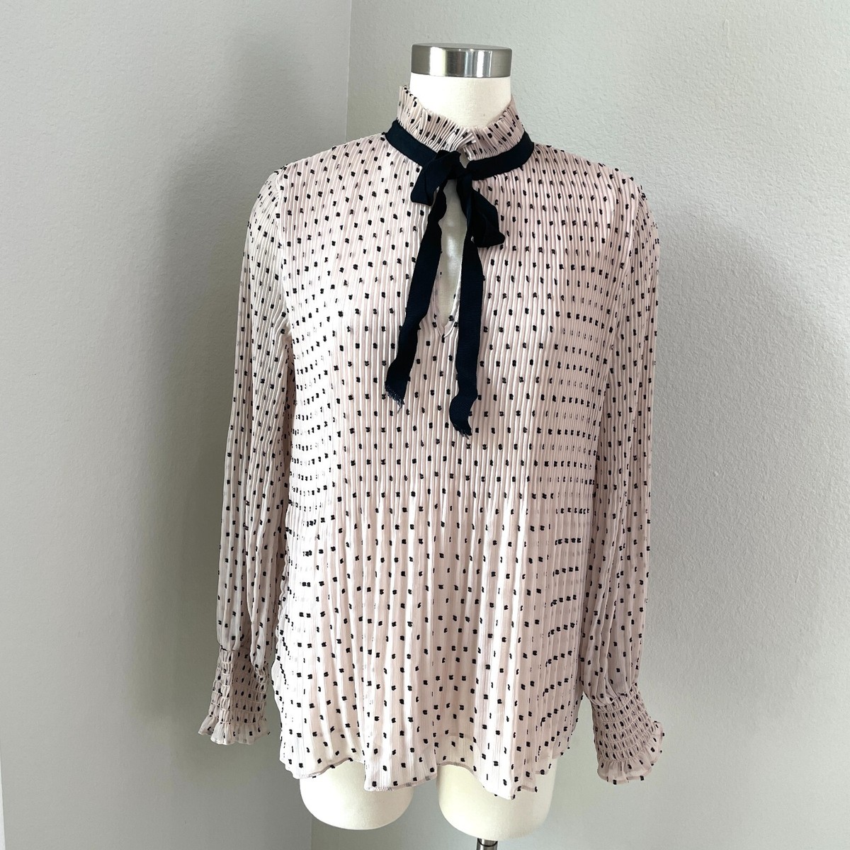 Max Studio Womens Large Pleated Accordion Blouse Polka Dot Max Studio Womens Large Pleated Accordion Blouse Polka Dot