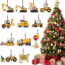 24 Pcs Christmas Construction Truck Ornaments Decoration Wooden Vintage Excav...