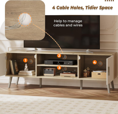 TV Stand for 55 Inch TV, Entertainment Center with Adjustable Shelf, 2 Cabinets, - Picture 5 of 9