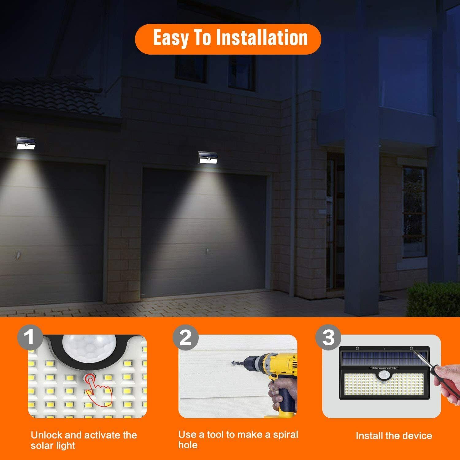 Pack 2 Luces Luz Solar Exterior Super Brillante 190 LED 3300 Lumens Impermeable