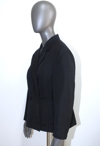 French 1940s Black Powder Grain Wool Tailored Suit Jacket MARIE CHASSENG Size M - Picture 4 of 13
