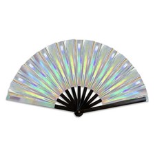 Metallic Silver XL Hand Fan Boots on The Ground Folding Fan Dance Rave Party Fan