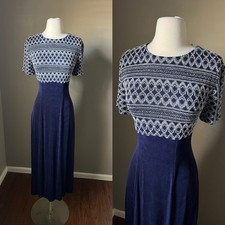 Vintage Y2K 90s Maxi Dress Size 10 Womens Blue Embroidered Slinky Whimsigoth VTG