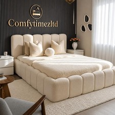 Luxury Teddy Boucle Fabric Gaslift Storage Bed Frame Upholstered Double King Bed