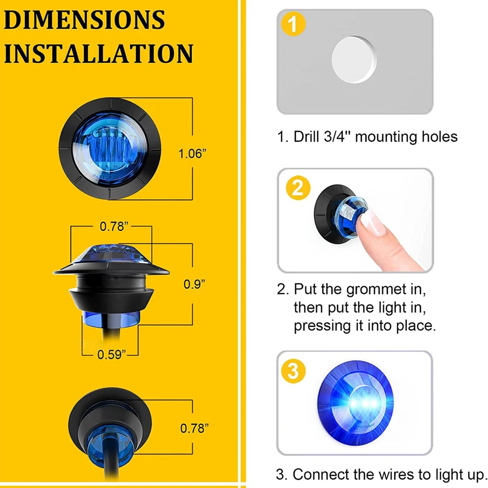 Lot Amber 3/4"Round LED Bullet Clearance Side Marker Lights For Truck Trailer RV - Image 3 of 4