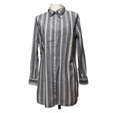 Shirt Dress Blue White Stripe Collared Long Sleeve Button Up Casual Women's S-M