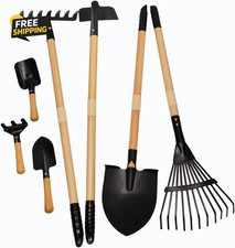 Kids Rake and Shovel Sets, 7PCS Child Metal Gardening Tools for Real Digging