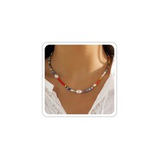 Beaded Necklaces for Women Pearl Necklace Colorful Dainty Boho Choker Fresh - 01