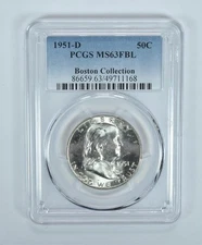 1951-D Franklin Half Dollar Boston Collection MS63 FBL PCGS Blue Label