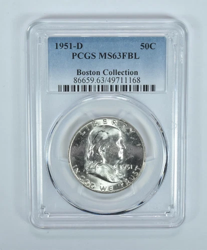 1951-D Franklin Half Dollar Boston Collection MS63 FBL PCGS Blue Label