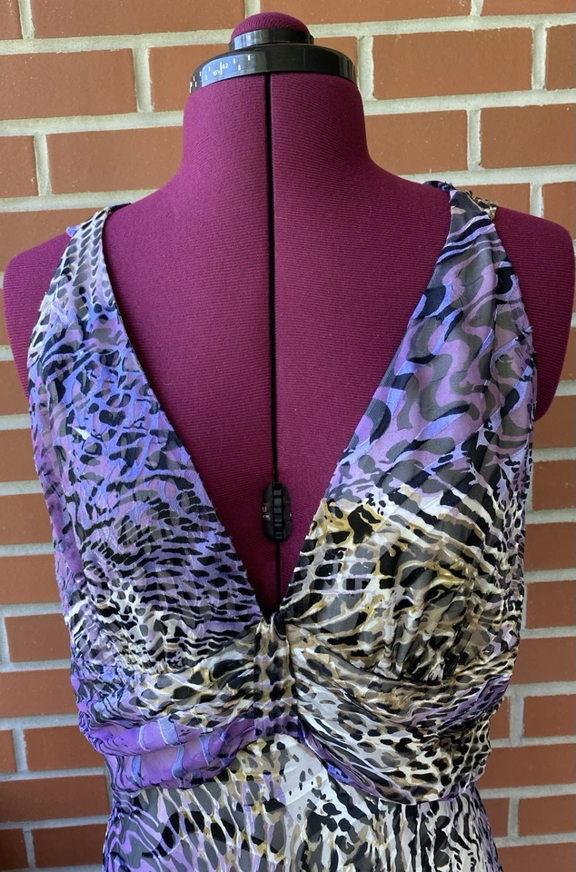 Vestido para mujer Joseph Ribkoff talla 10 animal estampado púrpura mezcla seda forrado usado en excelente estado Foto 2 de 4