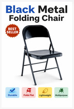 All-Steel Double-Braced Folding Chair, Heavy-Duty Black Seat