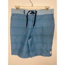 Hurley Boys Blue Striped Swim Trunks Board Shorts Kids Size 14 27