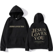 Men's Christian Faith Graphic Hooded Sweatshirt "Jesus Loves You" Unisex Hoodie