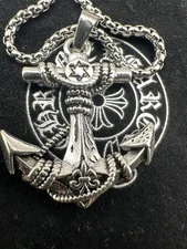 Chrome hearts anchor silver necklace with Star of David &Dust Bag 24 Inch Chain