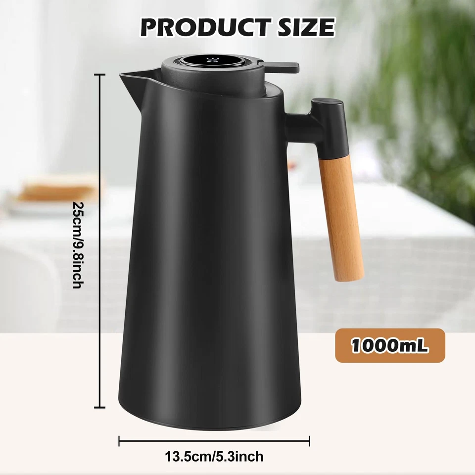 Cafetière isotherme de 1 l avec affichage de la température, théière thermiqu... - Photo 2/4