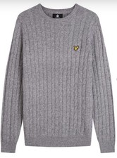 Image of Lyle & Scott icon logo cable knit jumper in grey marl Size S