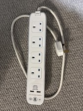 Masterplug Surge White 4 socket Extension lead with USB, 1m