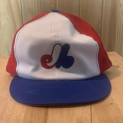Montreal Expos MLB Baseball Cap Mesh Snapback Hat White Red Blue Logo, vintage