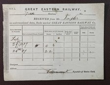1887 Great Eastern Railway Lynn Station Sack Receipt