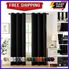 Black Blackout Curtains for Bedroom Living Room 84 Inches Long 2 Panels, Ther...