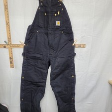 Carhartt R41 BLK Quilt Lined Duck Bib Overalls Black 36x30 Double Front Work