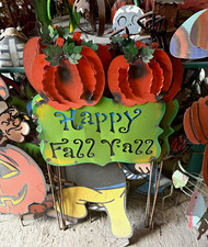 Happy Fall Y  all Metal Pumpkin Yard Sign Garden Stake Outdoor Fall Decor